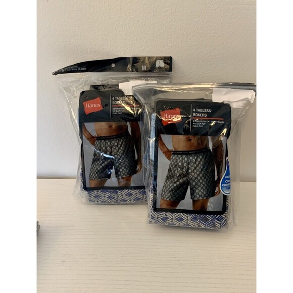 2X Hanes Men's 4-Pack Comfortblend Woven Boxers Tagless NEW Blue Woven Pattern 8 - Picture 3 of 8